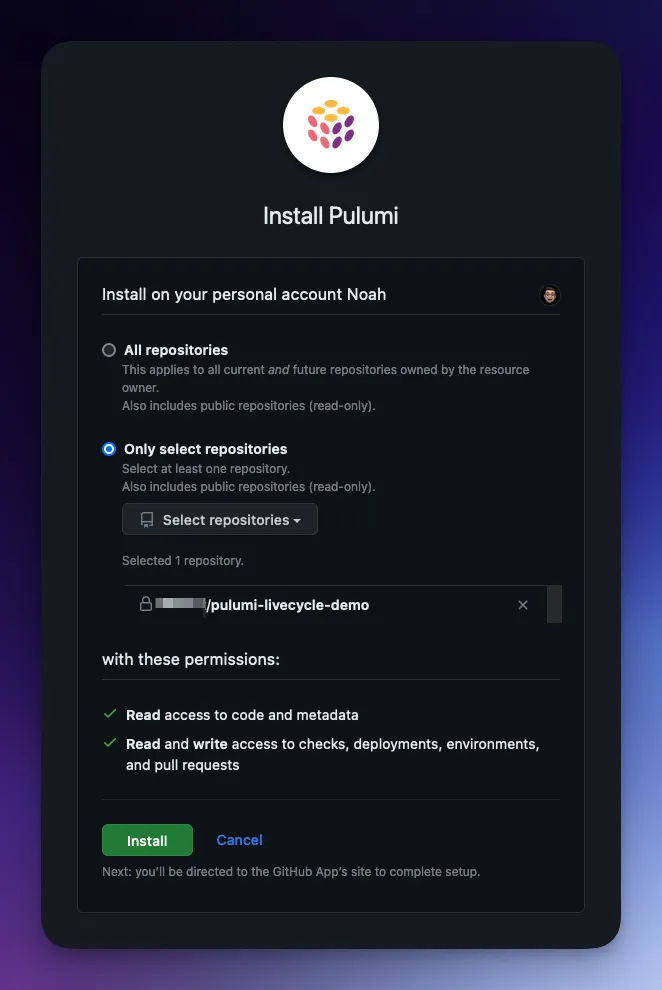 Install Pulumi GitHub App